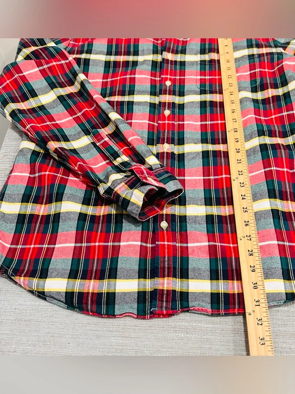 J.Crew Mens Oxford Shirt Size LT Large Tall Plaid Red Green Button Down Holiday